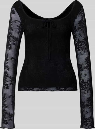 Gina Tricot Semitransparentes Longsleeve mit Schn&uuml;rung in Black, Gr&ouml;&szlig;e XS