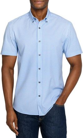 ConStruct Slim Fit Gingham Woven Short Sleeve Basic Shirt in French Blue at Nordstrom, Size Xx-Large