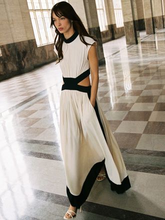 Reiss Keely Cut-out Waist Contrasting Maxi Dress, 16, Cream & black