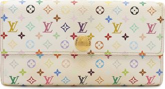 Louis Vuitton Blanc Litchi Monogram Canvas Long Wallet (Bi-Fold) (Pre-Owned)