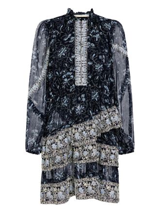 Marie Oliver Yazmine floral-print ruffled dress - Blue