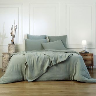 Febronie Juego de cama (50x70) gasa de algod&oacute;n verde celad&oacute;n 200x200