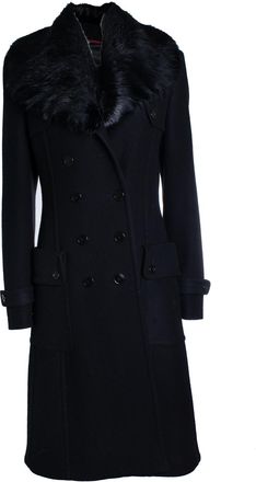 Burberry Pre-owned Womens black wool trenchcoat with fur collar - Size EU 38 (Womens)
