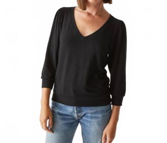 Michael Stars Gabriella Madison Jersey 3/4 V Sweatshirt In Black
