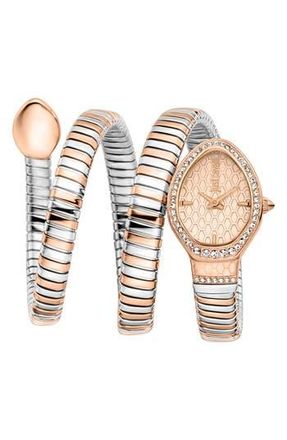 Just Cavalli Snake Wraparound Bracelet Watch, 20mm x 34.5mm in Silver/Rose Gold at Nordstrom Rack