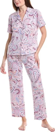 Vera Bradley 3Pc Notch Collar Top, Short & Pant Pajama Set