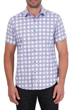 Robert Graham Geo Print Short Sleeve Cotton Button-Up Shirt in Blue at Nordstrom Rack, Size Xxx-Large