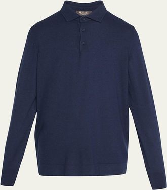 Loro Piana Superlight Baby Cashmere Long-Sleeve Polo Shirt, Susina