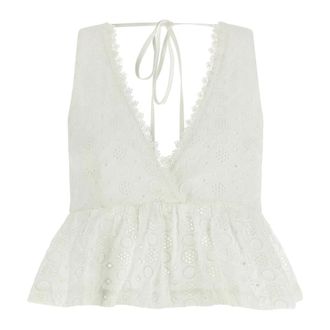 Pinko Kiersten Cropped Top - Dames - Tops zonder mouwen - Wit - L - Katoen - Tops