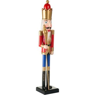 Beliani Statuetta schiaccianoci in legno di pino Decorazione natalizia con bocca apribile Fatto a mano Rosso Malaran