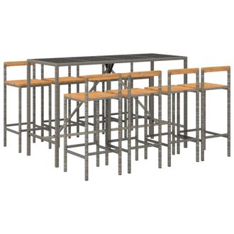 Berkfield Home Beautiful 9 Piece Garden Bar Set Grey Poly Rattan& Solid Wood Acacia