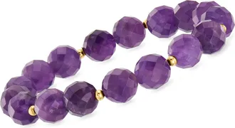 Ross-Simons Amethyst Bead Stretch Bracelet With 14kt Yellow Gold