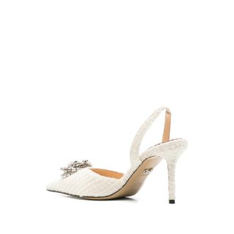Mach & Mach Crystal-Embellished Tweed Heel - White