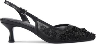 Kurt Geiger Womens Aria Low Bead Heels - Black Fabric - Size UK 4