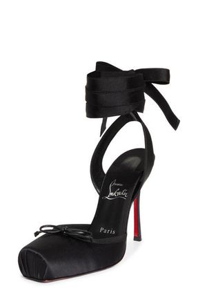 Christian Louboutin Cassia Lace-Up Slingback Pump in Black/Lin Black at Nordstrom, Size 7.5Us