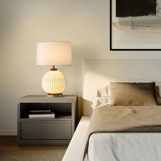 Nova of California Moraga 24 Bone Porcelain Table Lamp in Weathered Brass and Walnut with nightlight feature and 4-Way Rotary Switch