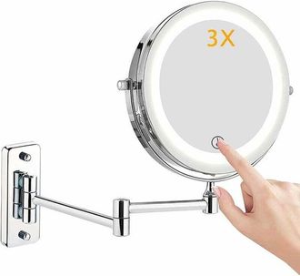 OEM Espejo De Maquillaje Con Luz Led, Montaje En Pared, Aumento 1x/3x, Doble Cara, Giratorio 360&deg;, Plegable, Espejo De Afeitar, Metal Cromado Para Ba&ntilde;o, E