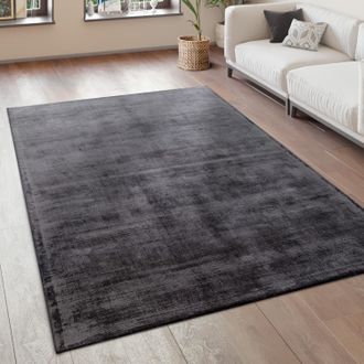 Paco Home Paco Home - Alfombra Sal&oacute;n Vintage Pelo Corto Hecha A Mano De Alta Calidad Viscosa 120x170 Cm, Antracita
