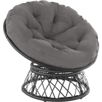 TecTake Asiento de rat&aacute;n giratorio con un gran coj&iacute;n, 92 x 80 x 80.5 cm, negro