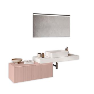 Aquadesign Mueble de ba&ntilde;o 4 piezas en mdf blanco/rosa empolvado
