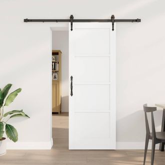 Berkfield Home Sliding Door with Hardware Set White 73.5x198.5 cm Solid Wood Pine