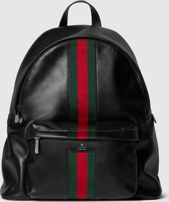 Gucci Web Trademark Large Backpack, Black, Leather