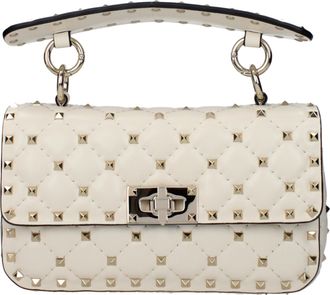 Valentino Garavani Damens Rockstud Spike Handtasche aus beigem/hellelfenbeinfarbenem Leder
