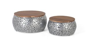 Giner&Colomer Set de 2 mesas de madera de mango y aluminio