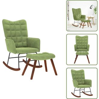 vidaXL The Living Store Poltrona a Dondolo con Poggiapiedi Verde Chiaro in Velluto - Poggiapiedi