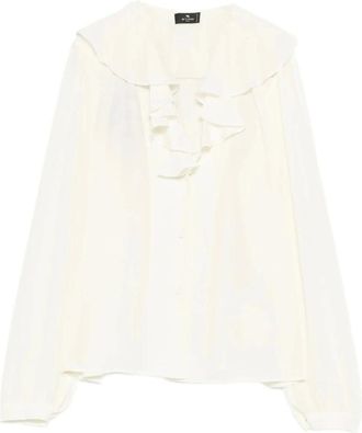 Etro Etro, Blouses, female, White, Size: XL Ruffle-collar Shirt