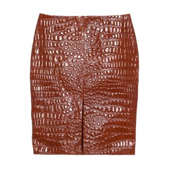 Saint Laurent Leather Skirts, female, Brown, XS, Pencil Skirt in Crocodile-Embossed Leather