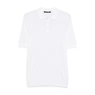 Tagliatore Tops, Heren, Wit, 2Xl, Katoen, Kart Ribbed Knit Polo