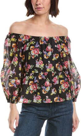 Alice & Olivia Alice + Olivia Alta Tiered Silk-Blend Peasant Top