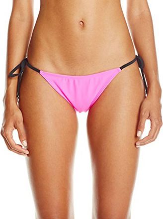 Minkpink Shocking Side Tie Black Strap Bikini Bottom In Pink