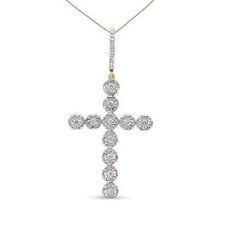 House of Brilliance 10K Yellow Gold 5/8 Cttw Diamond Link Cross Pendant Necklace for Men - NO CHAIN at Nordstrom
