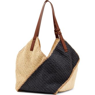 Reiss Farrah Raffia Effect Colorblock Tote in Navy at Nordstrom