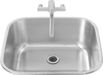 OEM Fregadero De Servicio, Acero Inoxidable, Grifo Integrado, Color Plata