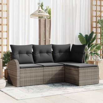 vidaXL Conjunto De Sof&aacute; De Jard&iacute;n Con Coj&iacute;n 4 Pcs Gris Polirat&aacute;n Vidaxl