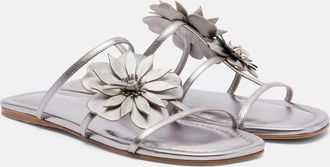 Zimmermann Floral-appliqu&eacute; metallic leather sandals