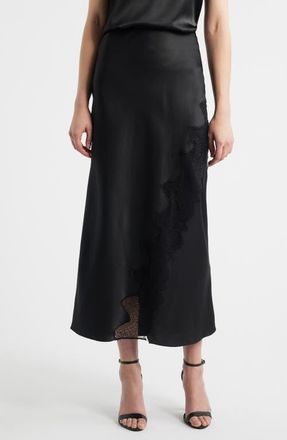 Boss Orange by Hugo Boss Lace Trim Midi Skirt in Black at Nordstrom, Size 6