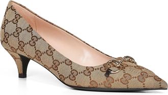 Gucci Womens Beige And Dark Brown Gg Canvas Pumps Polyester High Heel Shoes