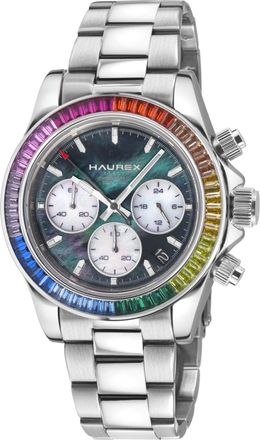 Haurex Italy:Arcobaleno 316L Stainless Steel Case, Multi Colored Bezel, Black Dial, Stainless steel Bracelet Watch