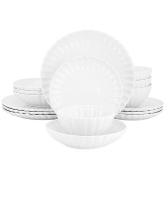 Elama Jane 16pc Scalloped Double Bowl Porcelain Dinnerware Set