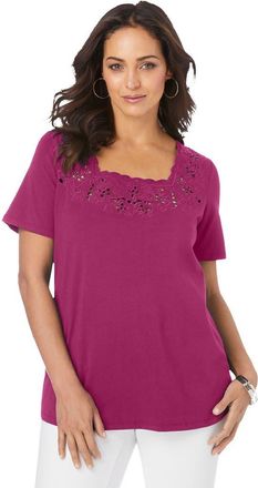 Jessica London Stretch Cotton Eyelet Cutout Tee in Raspberry at Nordstrom, Size 20