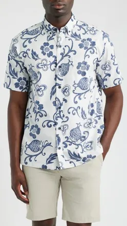 Kahala Ginger Pareau Short Sleeve Cotton Button-Down Shirt in White at Nordstrom, Size Xx-Large