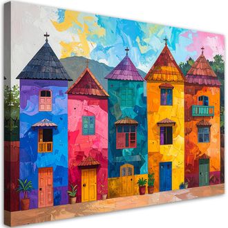 Feeby Cuadro En Lienzo, Edificios Abstractos De Colores Casas, 100x70