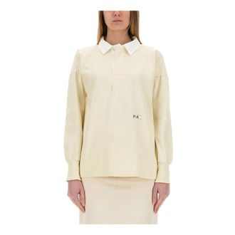 Maison Margiela Cotton Long-sleeve Polo Shirt - female - Maison Margiela - Polo Shirts - Beige - S - Tops
