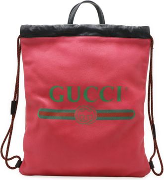 Gucci Green Pink Red Color Leather Backpack Tote Bag (Pre-Owned)