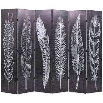 vidaXL Biombo Divisor Plegable 228x170 Cm Plumas Blanco Y Negro Vidaxl