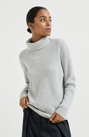 Brunello Cucinelli Cashmere English rib sweater in Light Grey at Nordstrom, Size Xx-Large Eu